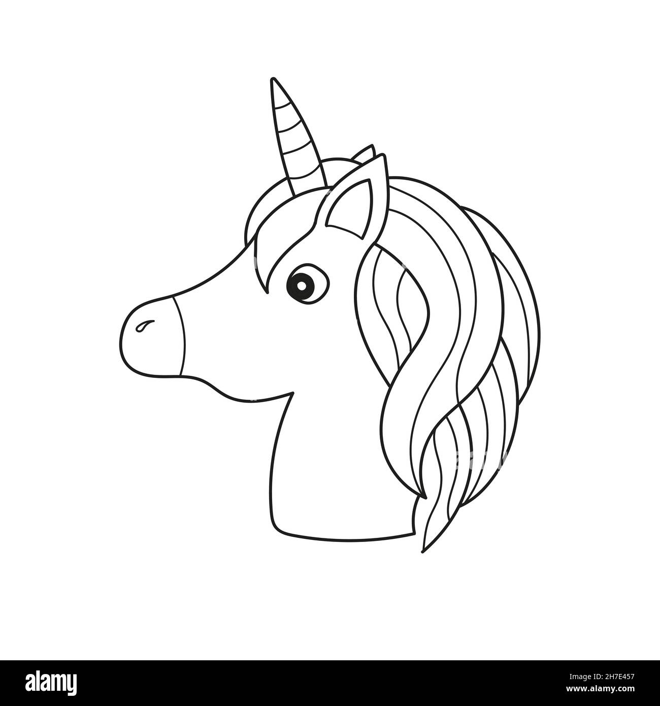 Page de coloriage simple.UNICORN.Animal magique.Illustration vectorielle.Noir et blanc.Pages de livre de coloriage pour les enfants. Illustration de Vecteur