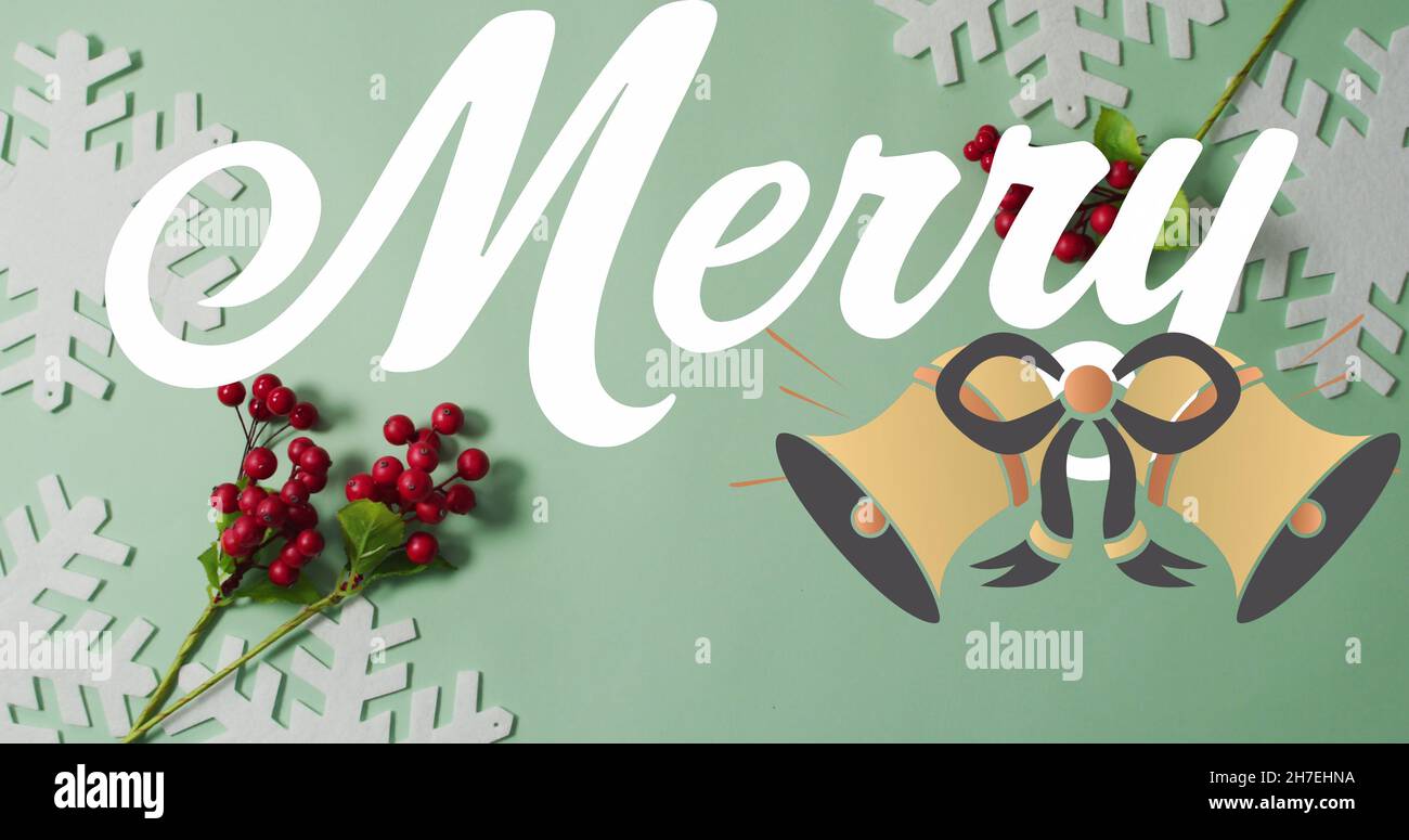 Image du texte joyeux sur les décorations de noël Banque D'Images