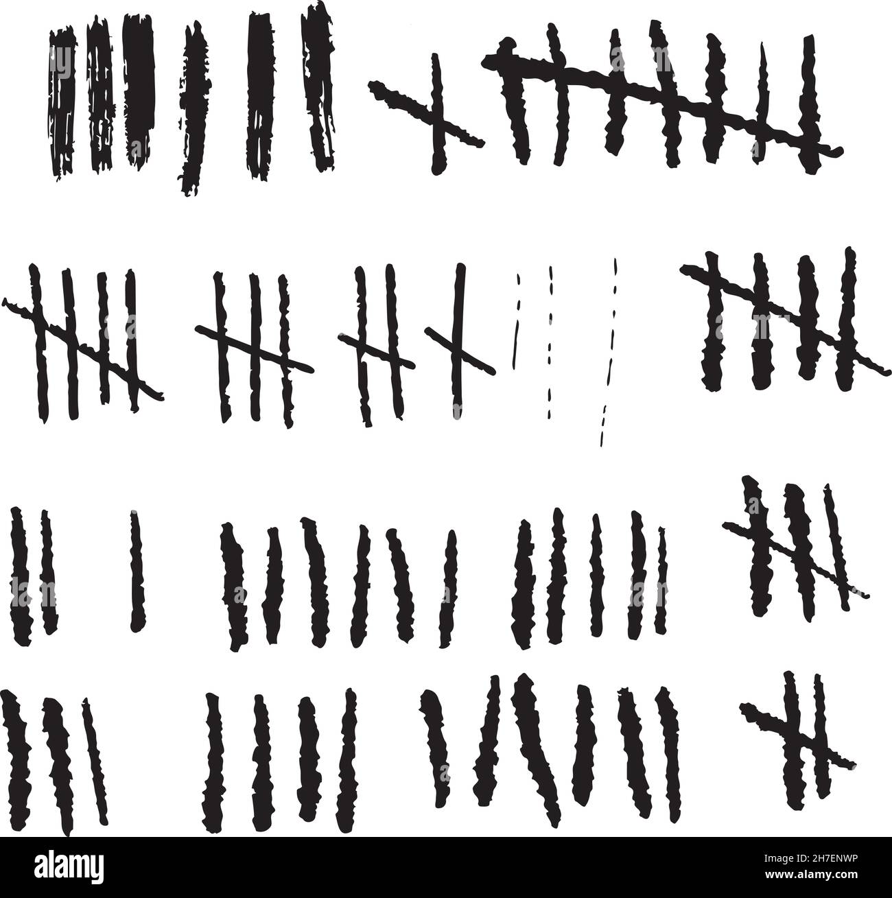 Marque tally sur fond blanc ou ligne de hachage de mur de prison, grève. Illustration de Vecteur