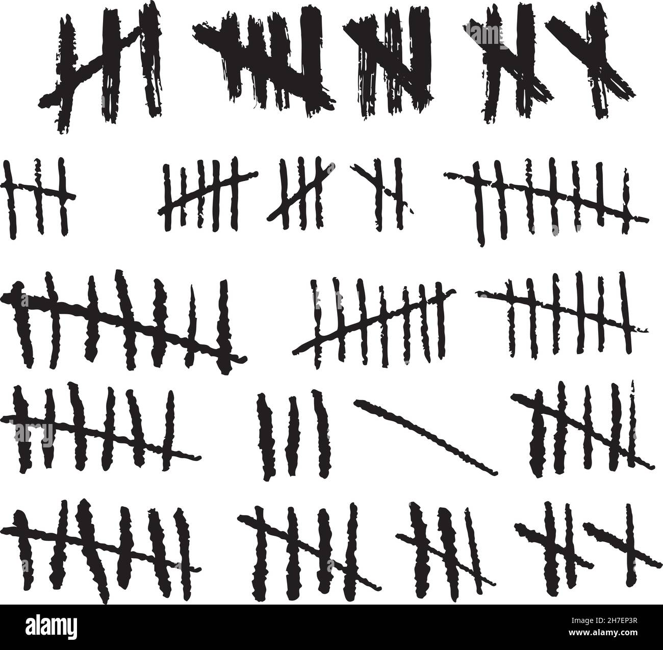 Marque tally sur fond blanc ou ligne de hachage de mur de prison, grève. Illustration de Vecteur