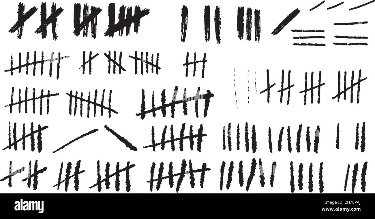 Marque tally sur fond blanc ou ligne de hachage de mur de prison, grève. Illustration de Vecteur