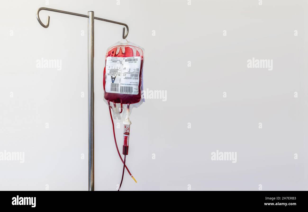 Transfusion sanguine en cours avec l'espace de copie Banque D'Images