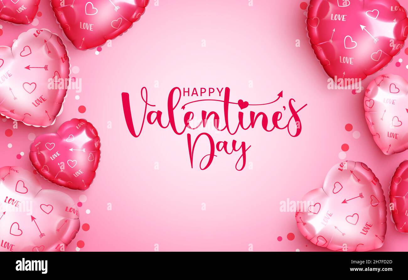 Motif vectoriel de Saint-Valentin en arrière-plan.Joyeux Saint Valentin message d'accueil texte avec coeur motif ballons élément dans l'espace rose pour romantique. Illustration de Vecteur