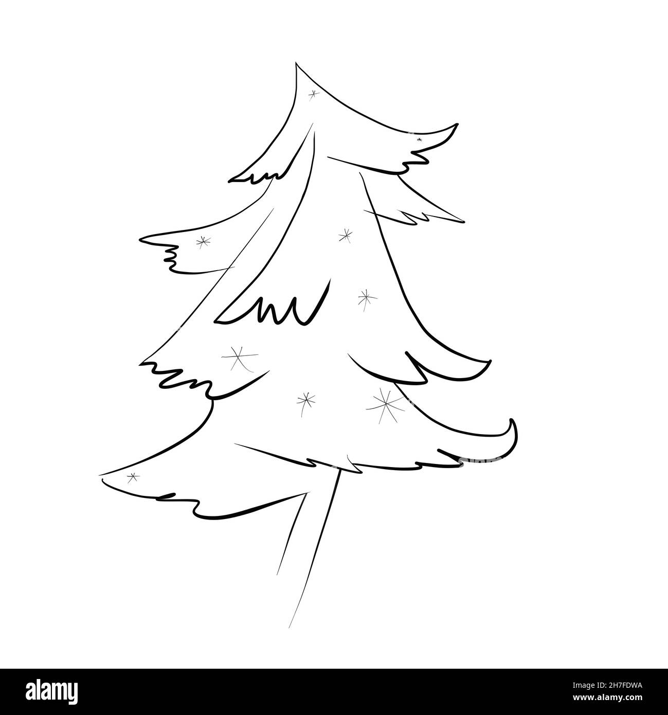 Sapin de Noël avec illustration minimaliste de flocons de neige isolé Banque D'Images