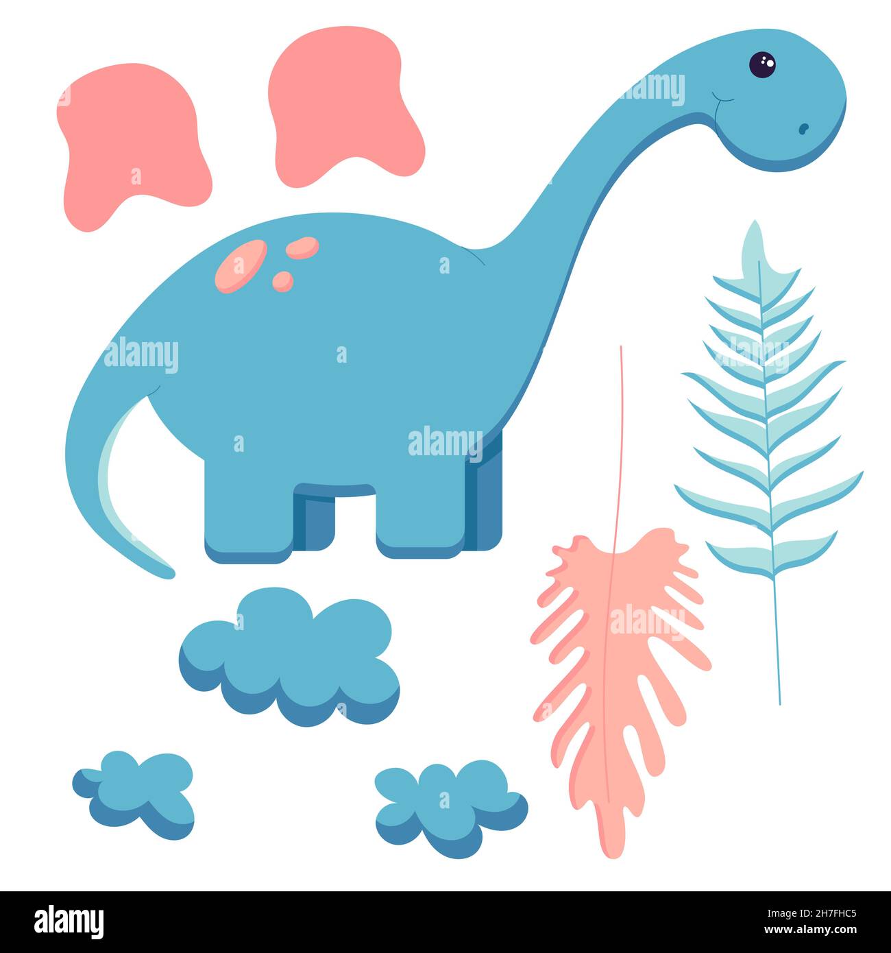 Un ensemble de dinosaures mignon pour décorer la pépinière, autocollants de l'ère mésozoïque pour les enfants, Tyrannosaurus, Pterodactyl, Stegosaurus, Brachiosaurus,et Illustration de Vecteur