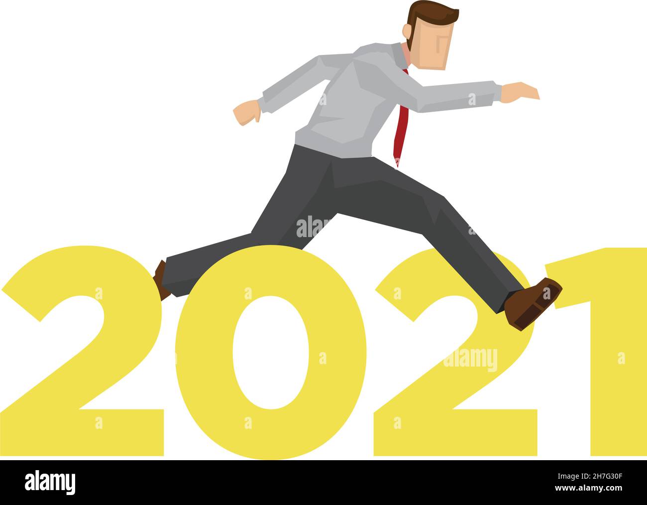 Un homme d'affaires sursaute plus de 2021 ans.Le concept de la nouvelle année de succès ou atteindre l'année 2021 dans le monde des affaires.Illustration de dessin animé à vecteur plat. Illustration de Vecteur