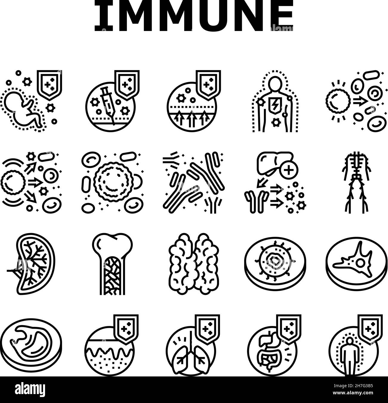 Système immunitaire maladie et traiter icônes définir le vecteur Illustration de Vecteur