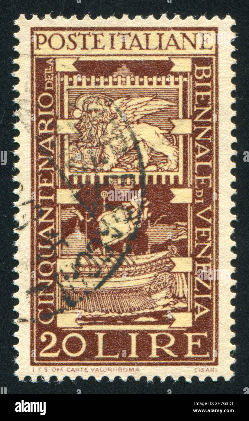 ITALIE - VERS 1949 : timbre imprimé par l'Italie, montre la norme Lion et la cuisine vénitienne, vers 1949 Banque D'Images