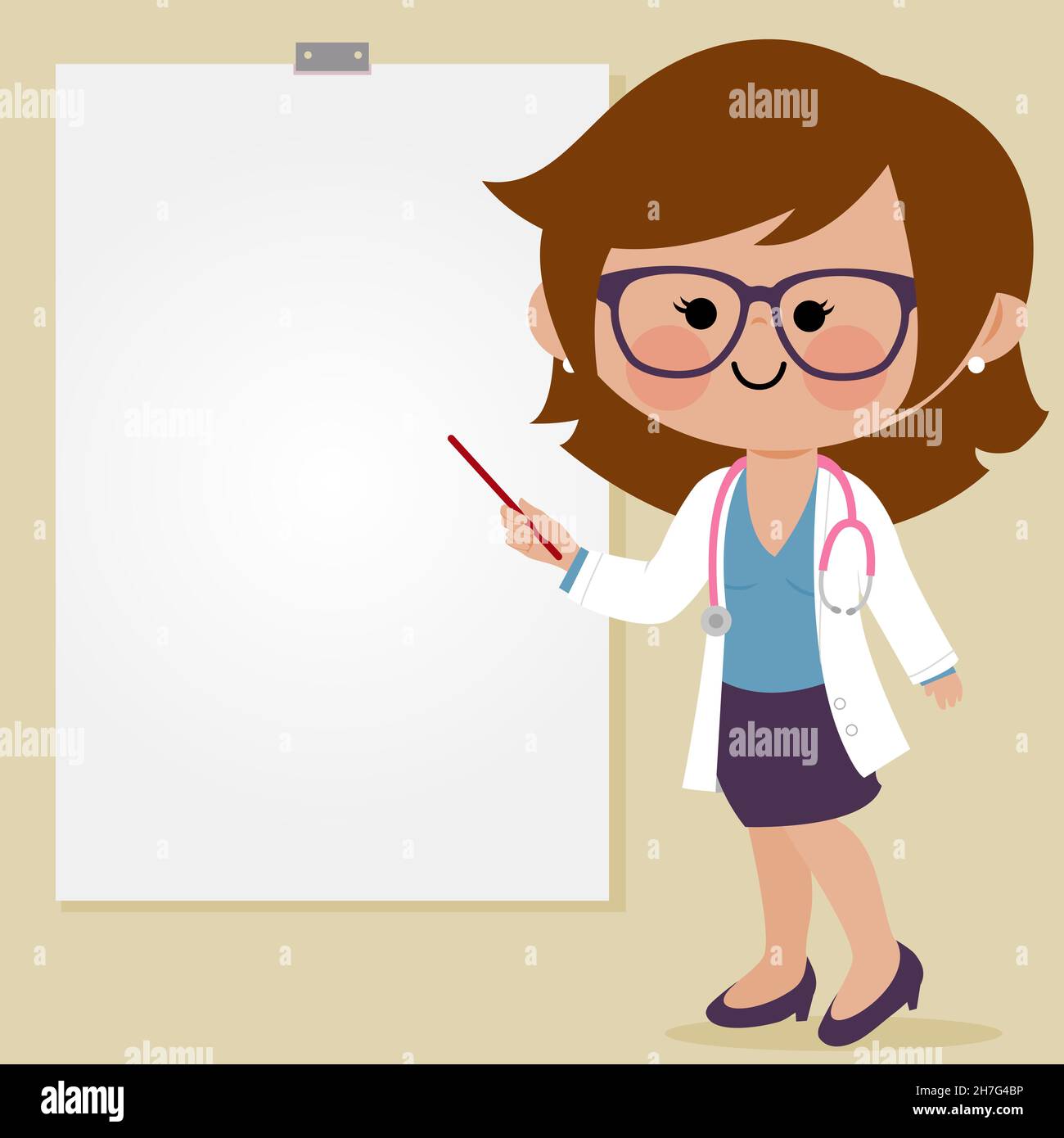 Personnel médical féminin à l'hôpital avec écran de projecteur blanc. Un médecin faisant une présentation à l'aide d'un tableau blanc. Banque D'Images