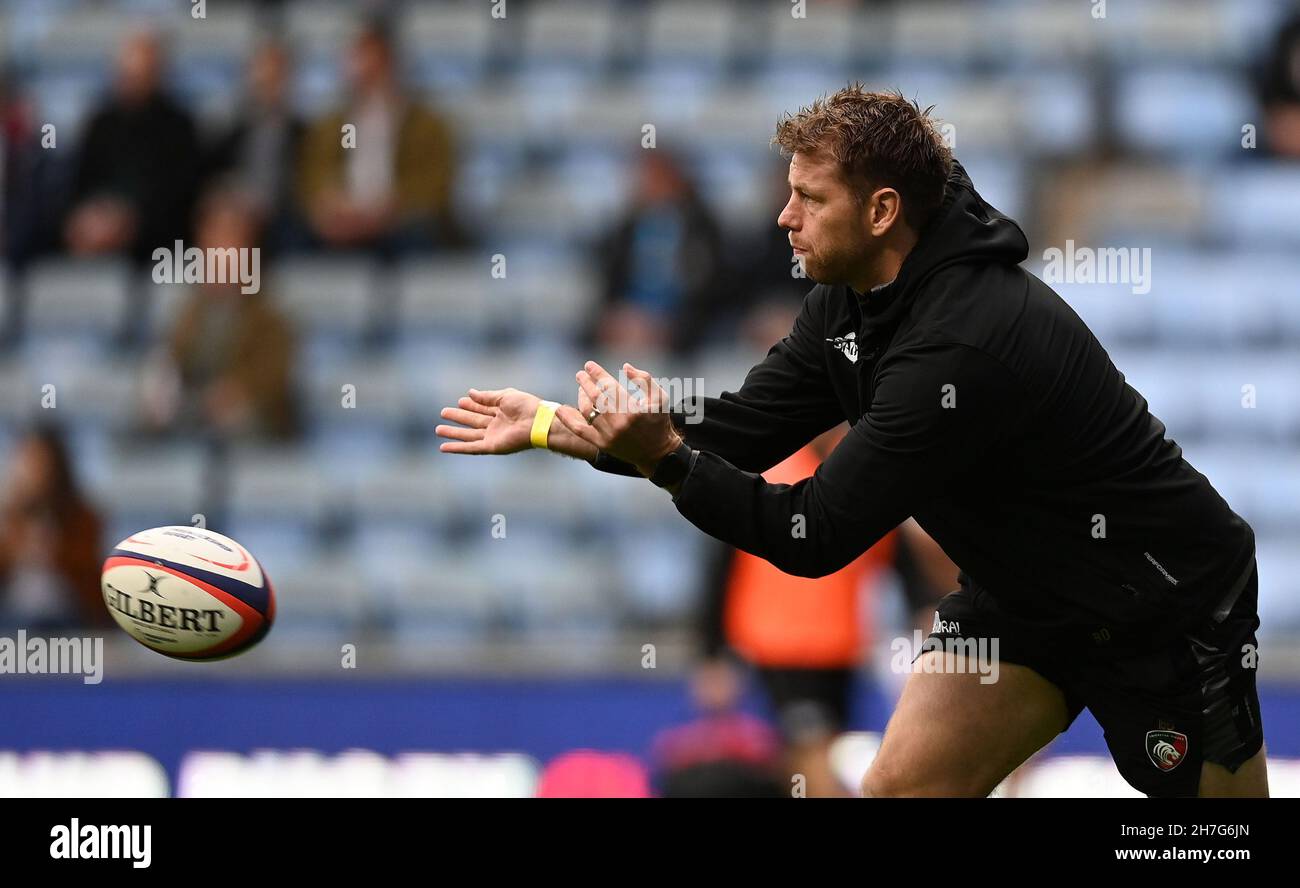 Coventry.Royaume-Uni.20 novembre 2021.Coupe de rugby de premier ministre.Wasps V Leicester Tigers.Stade Coventry Building Society.Coventry.Brett Deacon (entraîneur adjoint de Leicester Tigers) pendant le match de la coupe de rugby Premiership entre Wasps et Leicester Tigers. Banque D'Images