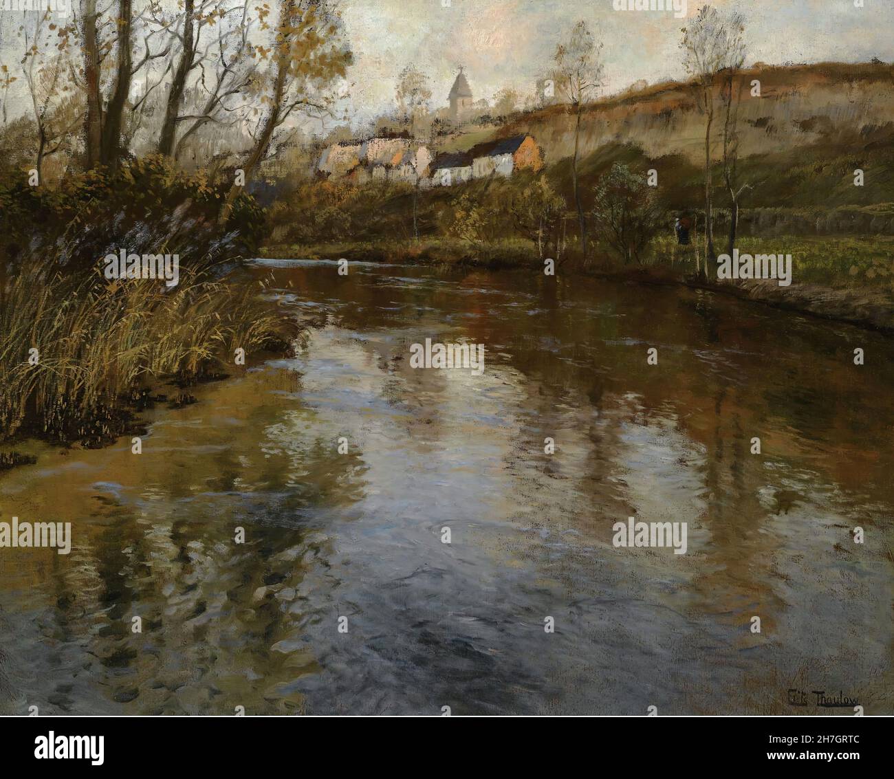 Frits Thaulow - Paysage de la rivière Banque D'Images