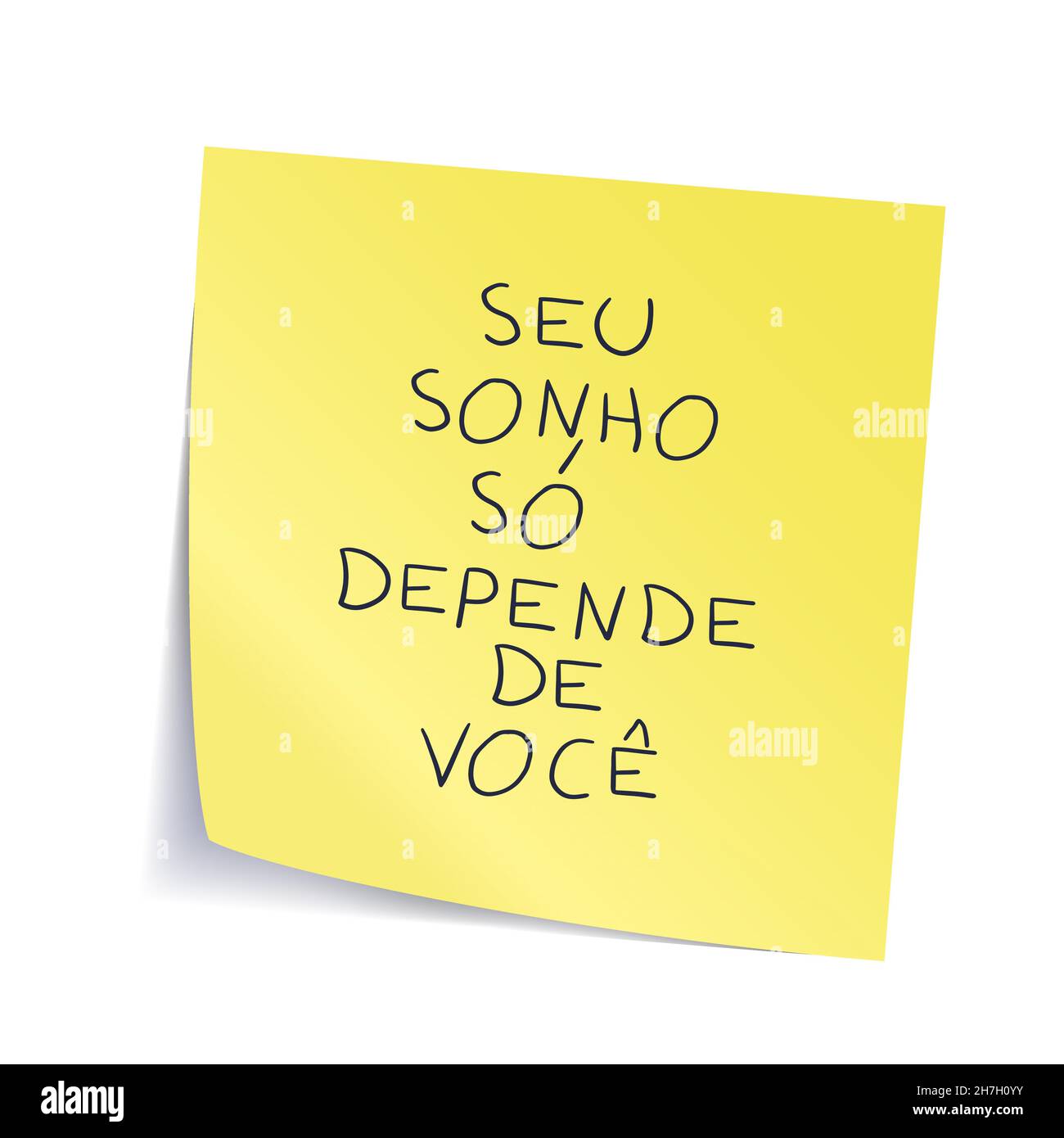 Autocollant jaune de motivation manuscrit en portugais brésilien.Traduction - vous rêvez dépend juste de vous os Illustration de Vecteur
