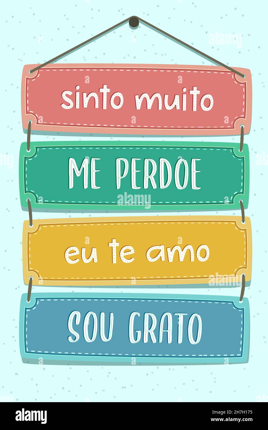 Lettrage palette coloré en portugais brésilien.Traduction: 'Je suis  vraiment désolé' 'pardonne-moi' 'Je t'aime' 'Je suis reconnaissant' Image  Vectorielle Stock - Alamy