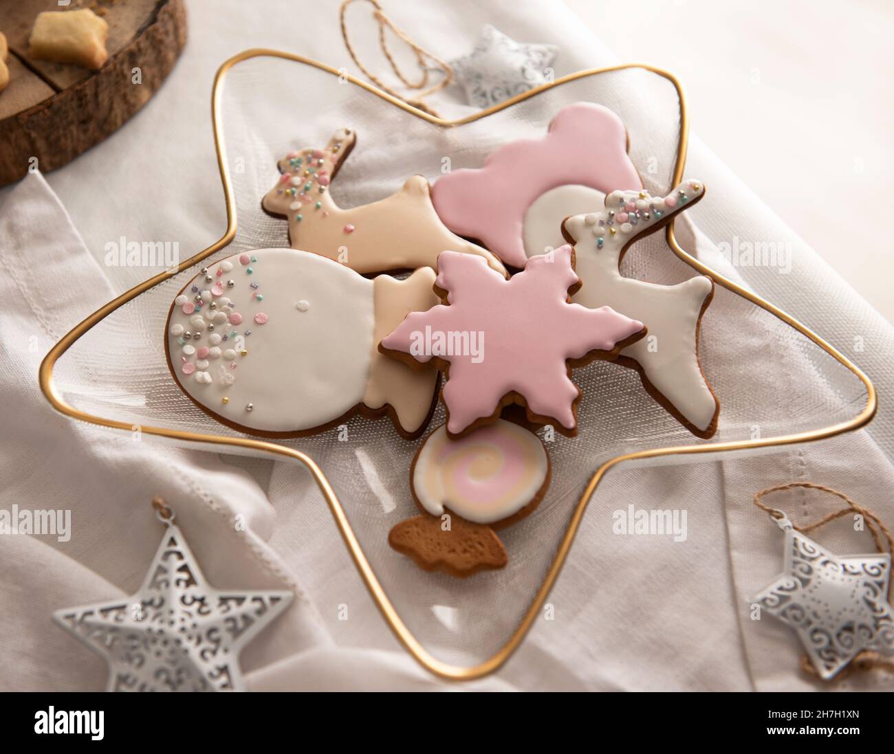 Couronne de Noël avec biscuits.Le cadeau du nouvel an de pain d'épice Banque D'Images