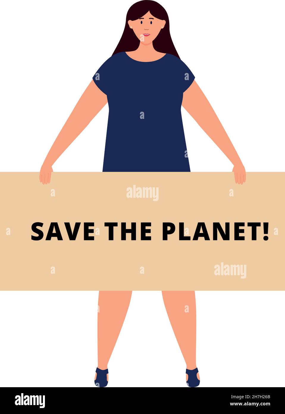 Jeune femme tenant la bannière de sauver planète.Concept d'éco-activiste Illustration de Vecteur