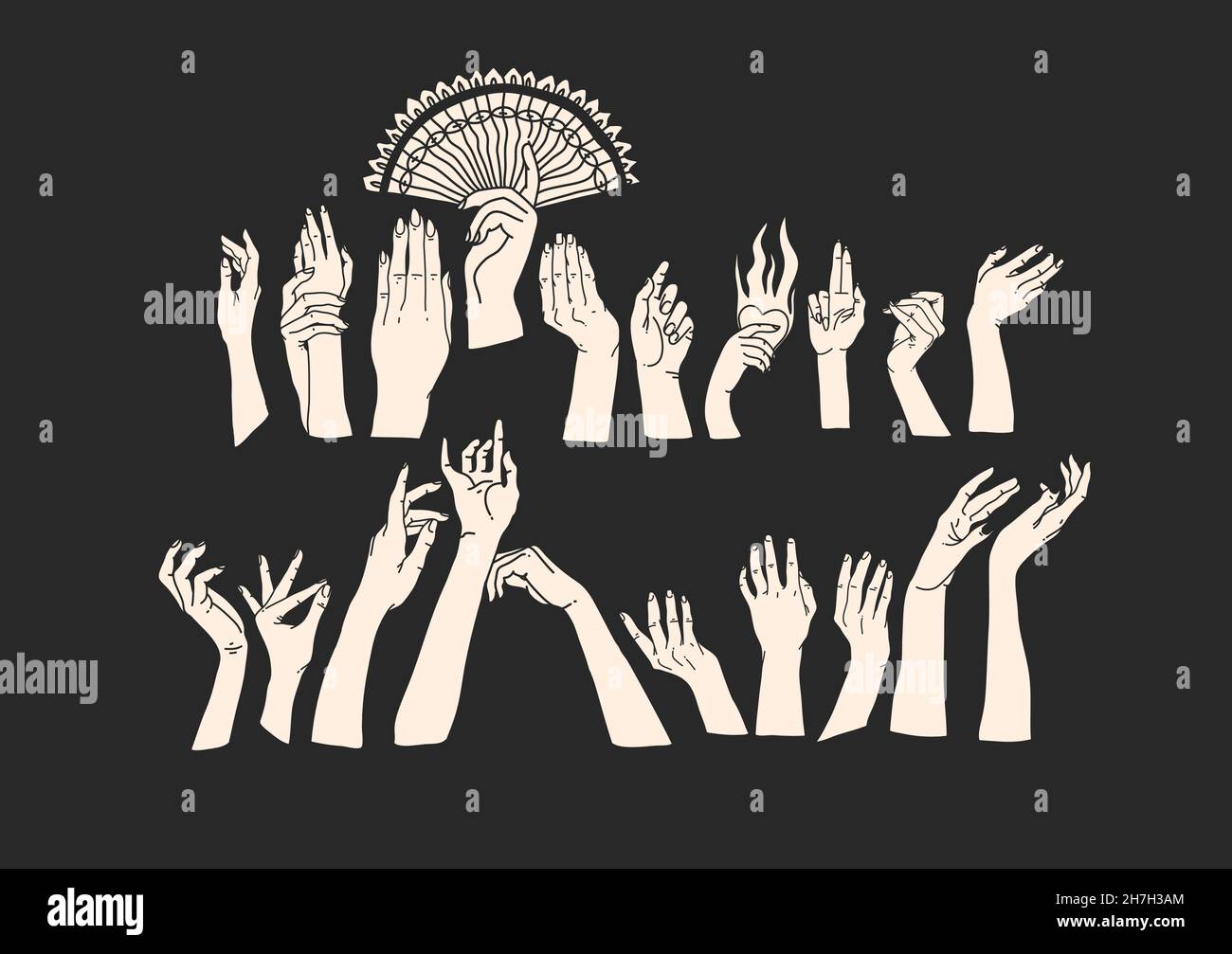 Dessin à la main vecteur résumé stock plat graphique illustration avec logo éléments collection ensemble, femme magie noir silhouette main touch en simple Illustration de Vecteur