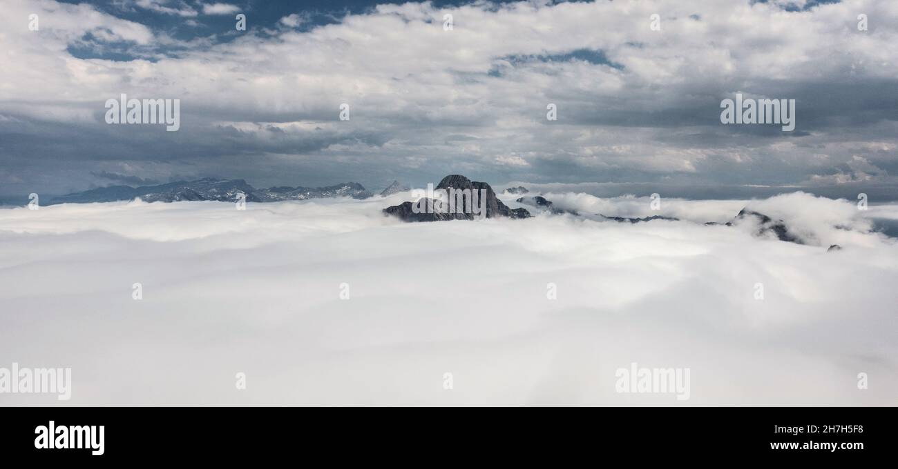 La mort du grand chien dépasse du brouillard, Alpes de Berchtesgaden, Bavière, Allemagne Banque D'Images
