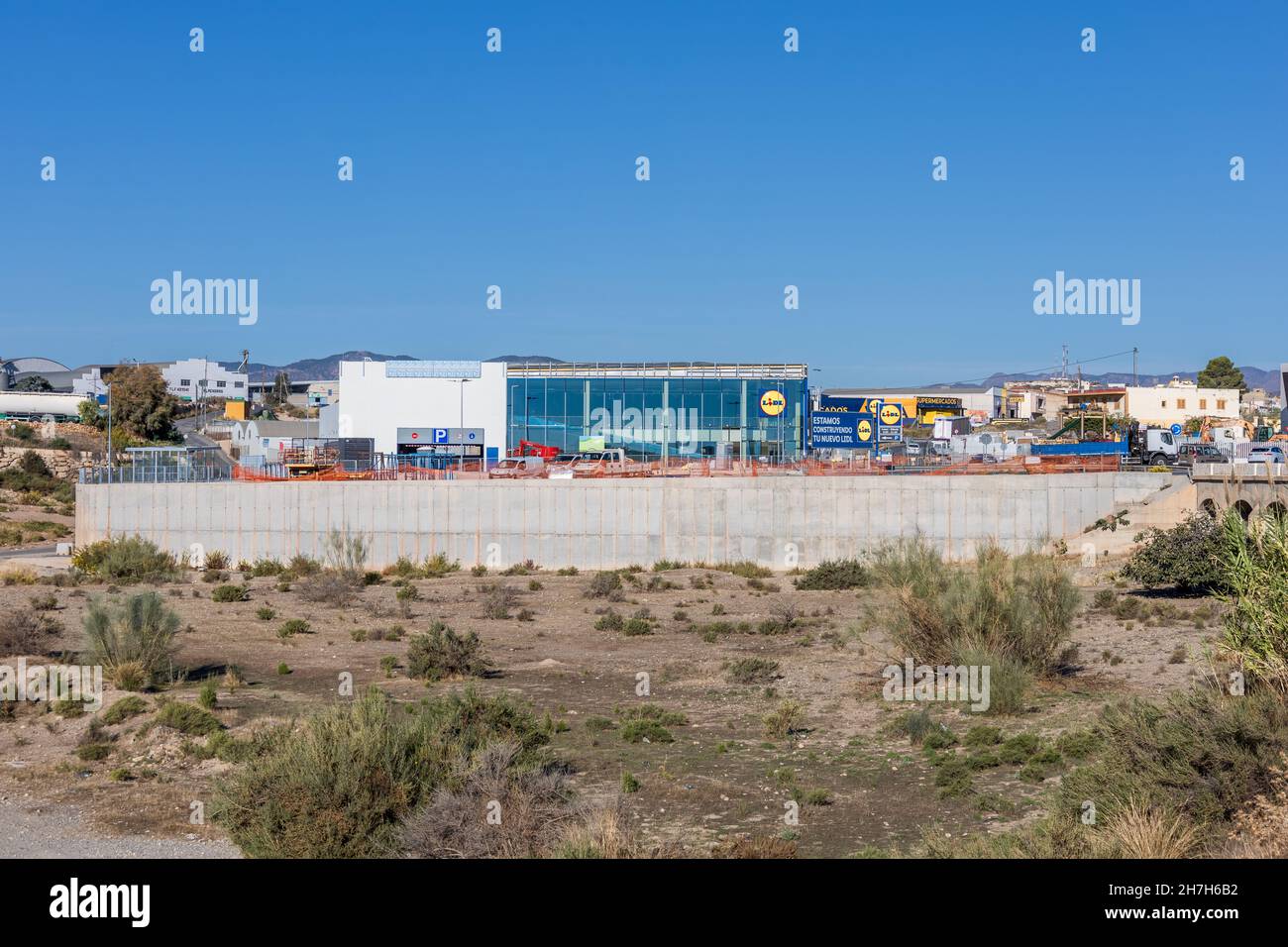 Nouveau magasin Lidl en construction, Albox, Vallée d'Almanzora, province d'Almeria, Andalousie,Espagne Banque D'Images