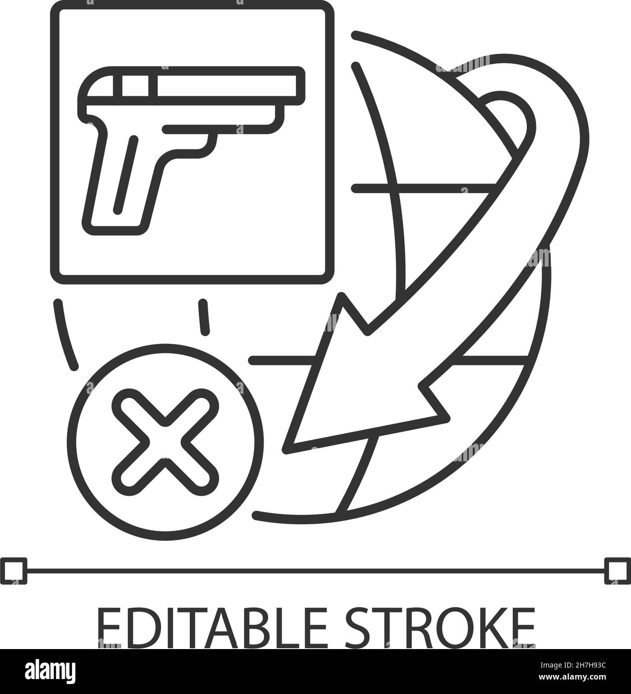 Restriction internationale sur l'expédition d'armes à feu icône linéaire Illustration de Vecteur
