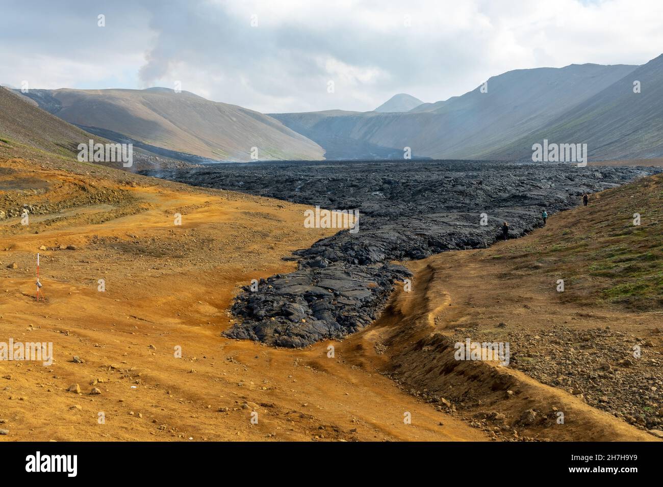 Écoulement de lave du volcan Fagladalsfjall en Islande Banque D'Images