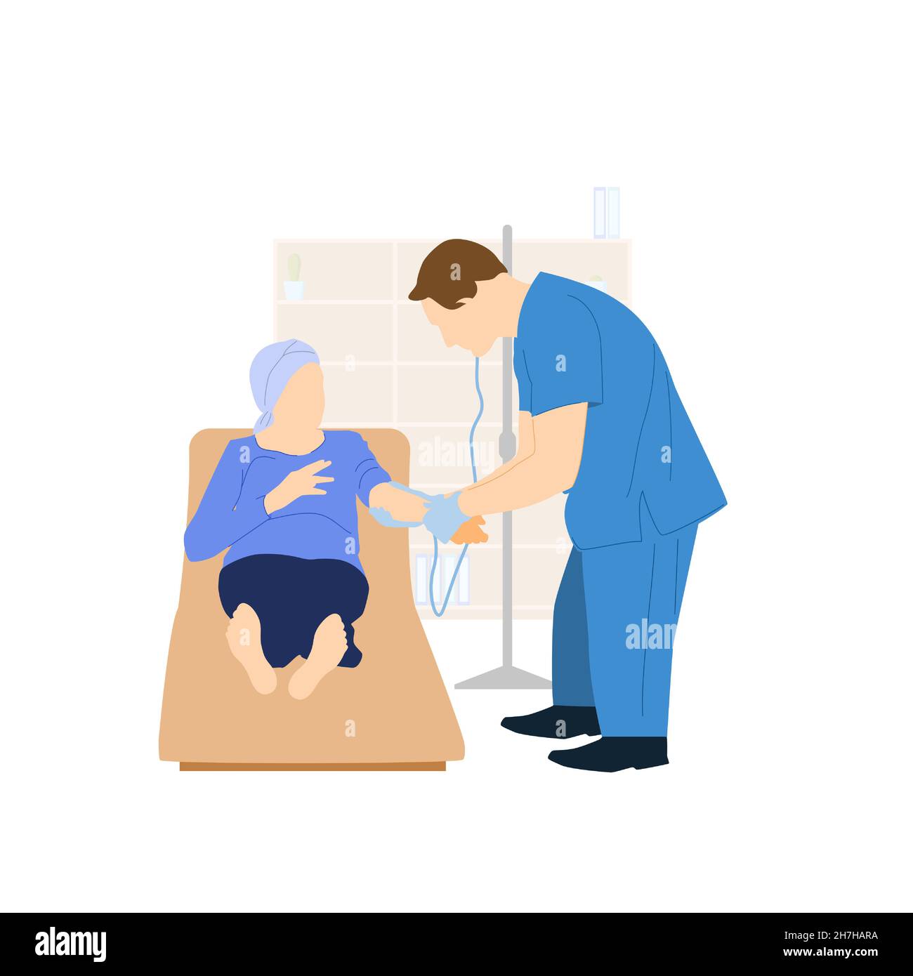 Jeune médecin et patiente en oncologie. Illustration de Vecteur