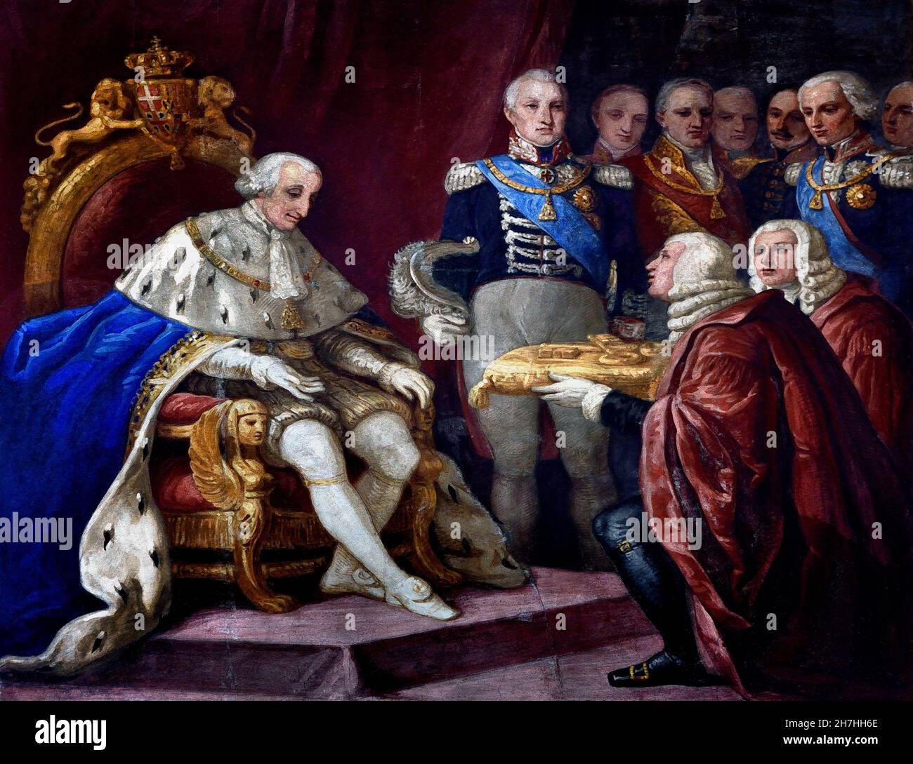 Soumission de Gênes à Victor Emmanuel I de Savoie 1847 par Gonin Francis, 1808/ 1889 Torino Palazzo Reale - Palais Royal de Turin, Italien, Italie ( fresque, mur mural, plafond, peinture, ) Banque D'Images