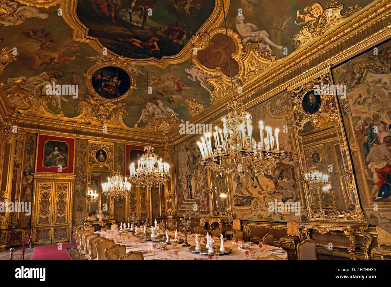 La salle à manger Torino Palazzo Reale - Palais Royal de Turin, Italien, Italie Gobelins Banque D'Images