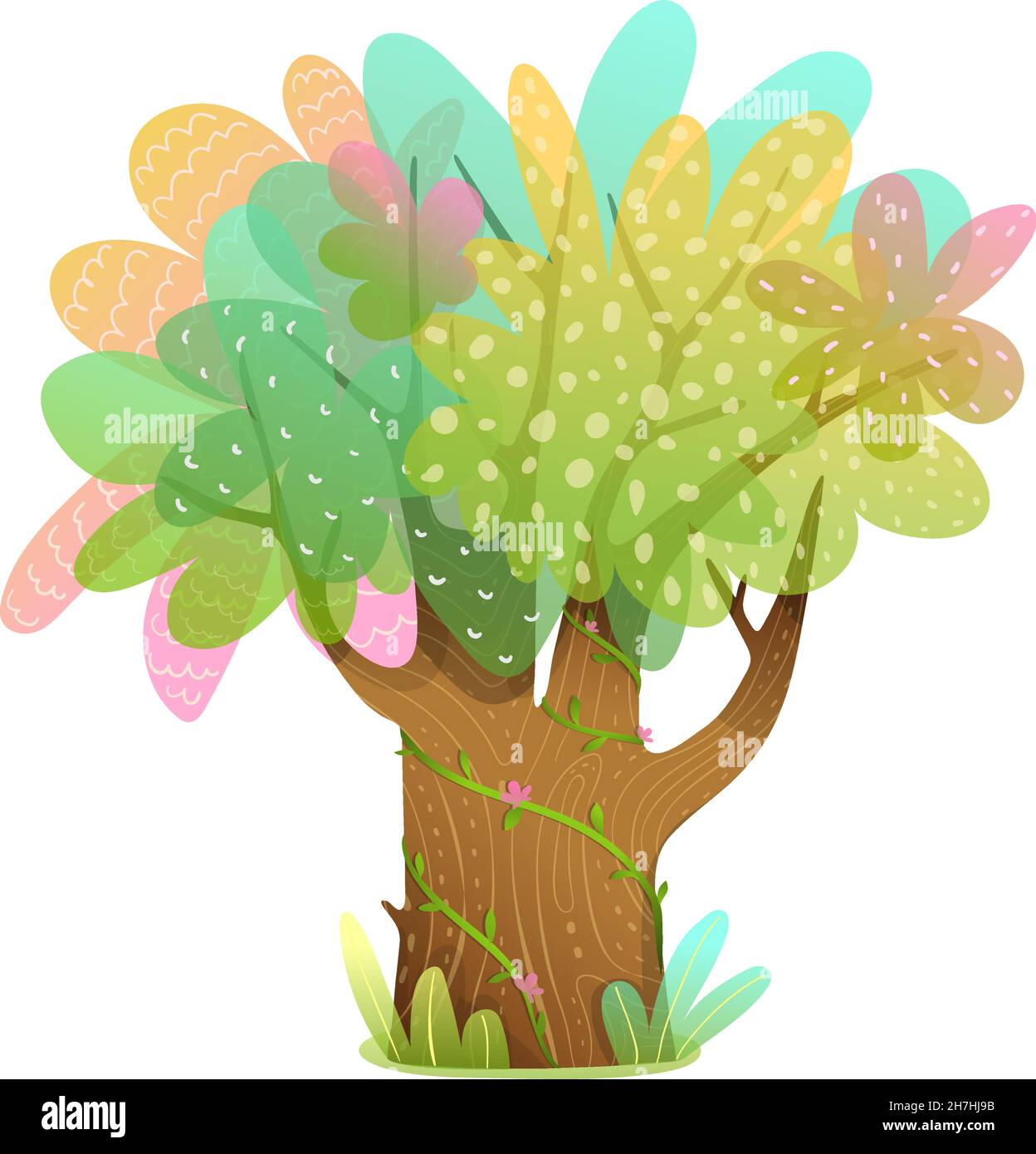 Watercolor Tree Forest Clipart Cartoon pour enfants Illustration de Vecteur
