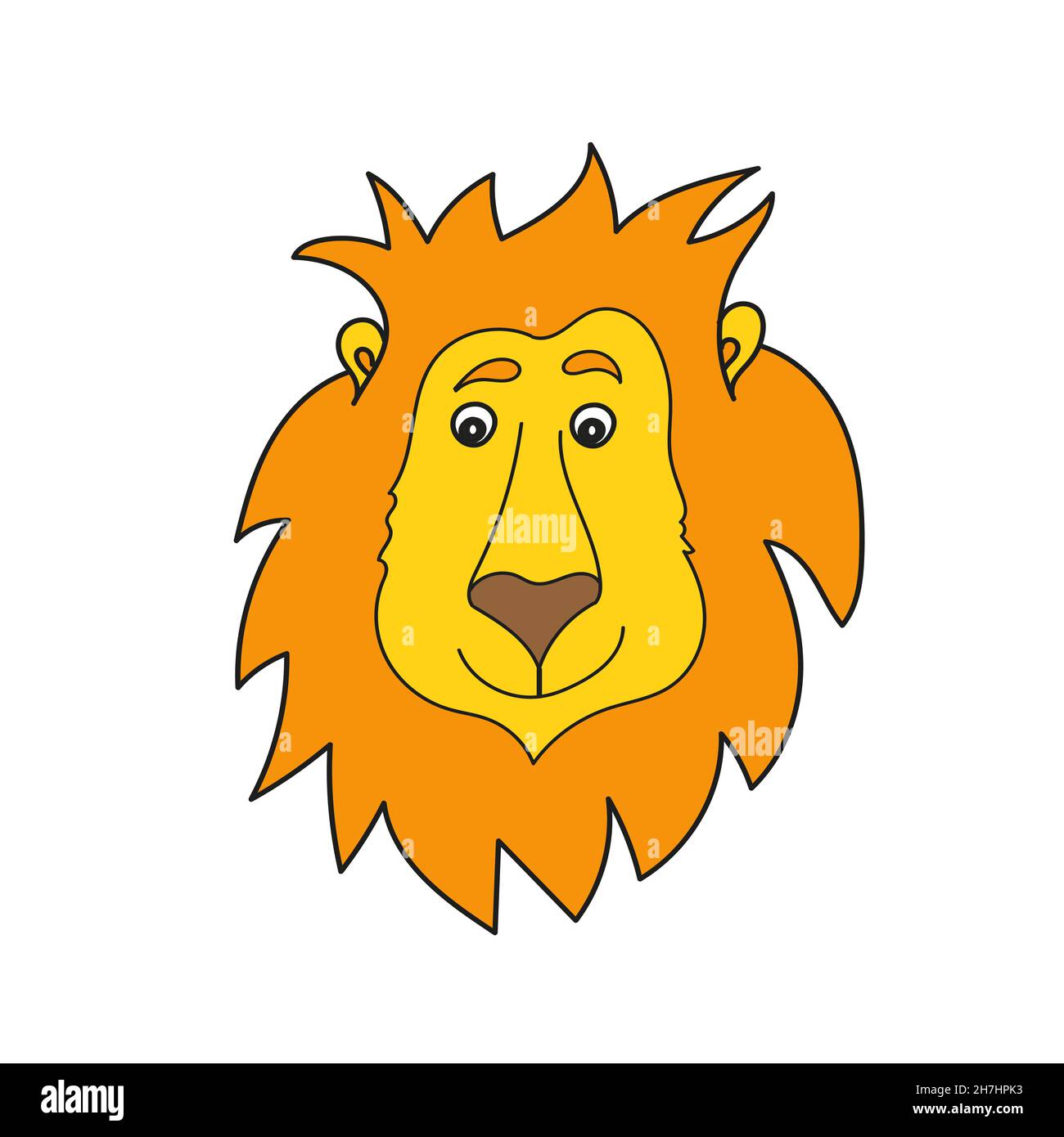 Icône de dessin animé simple.Joli lion de dessin animé.Illustration vectorielle dessinée à la main en blanc Illustration de Vecteur