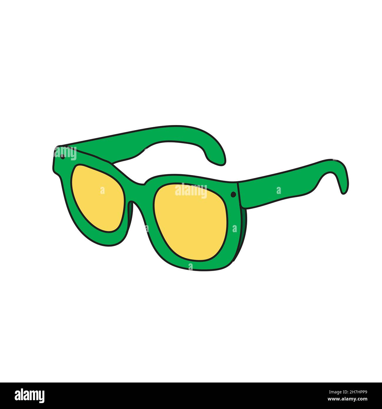 Icône de dessin animé simple.Lunettes de soleil - couleurs vert et  jaune.Illustration vectorielle dessinée à la main en blanc Image  Vectorielle Stock - Alamy