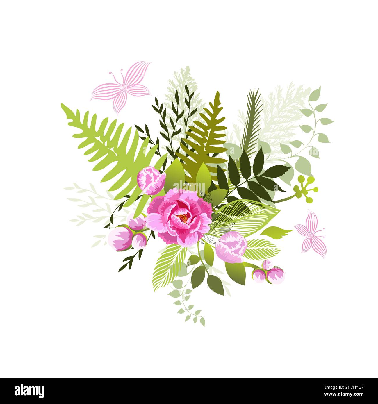 Bouquet de fleurs et de feuilles.Illustration vectorielle Illustration de Vecteur