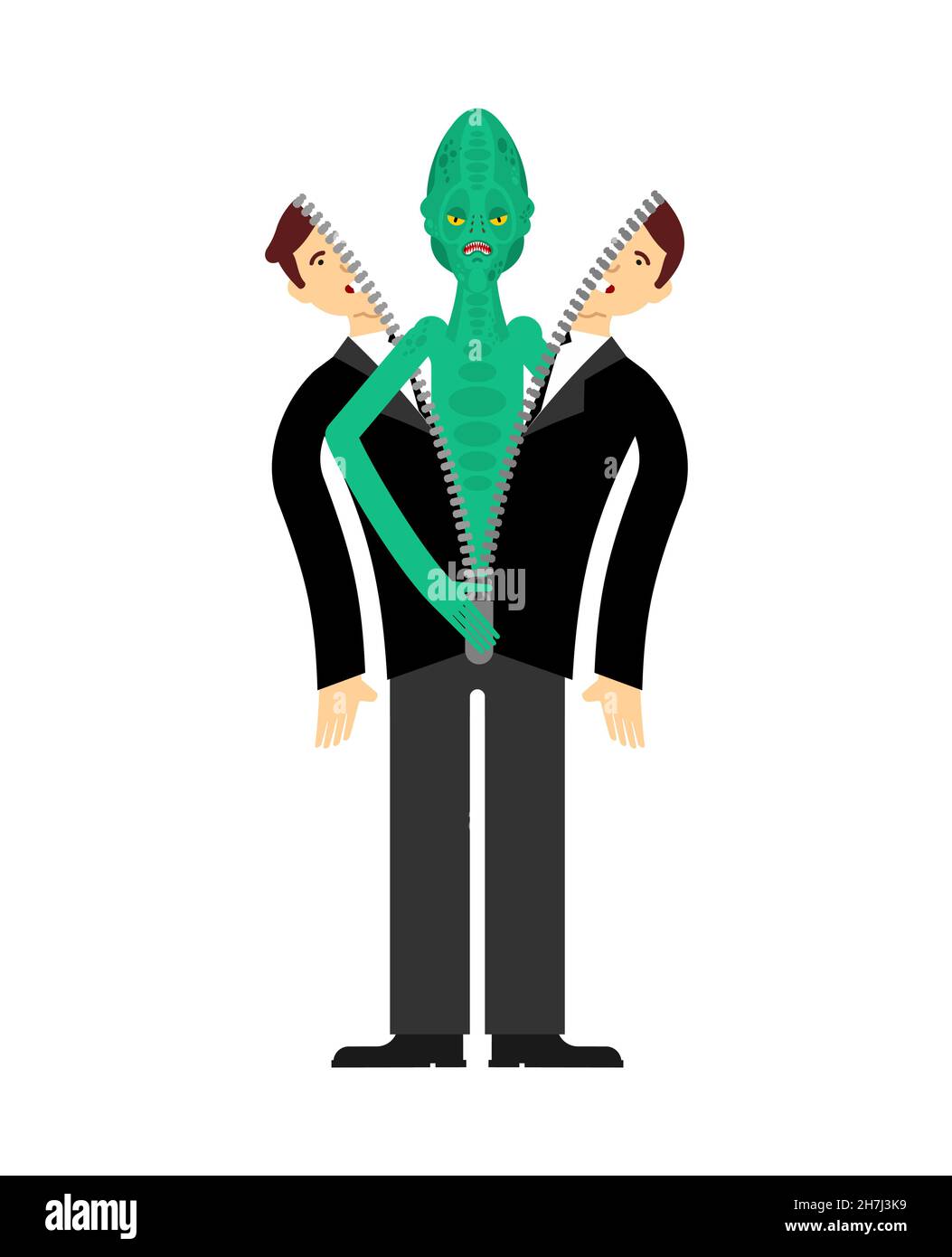 Reptilan intérieur Man.Envahisseurs de terres exotiques.Reptilium théorie de la conspiration. Reptiloïde êtres humanoïdes d'une autre planète avec la peau verte. Théorie secret g Illustration de Vecteur