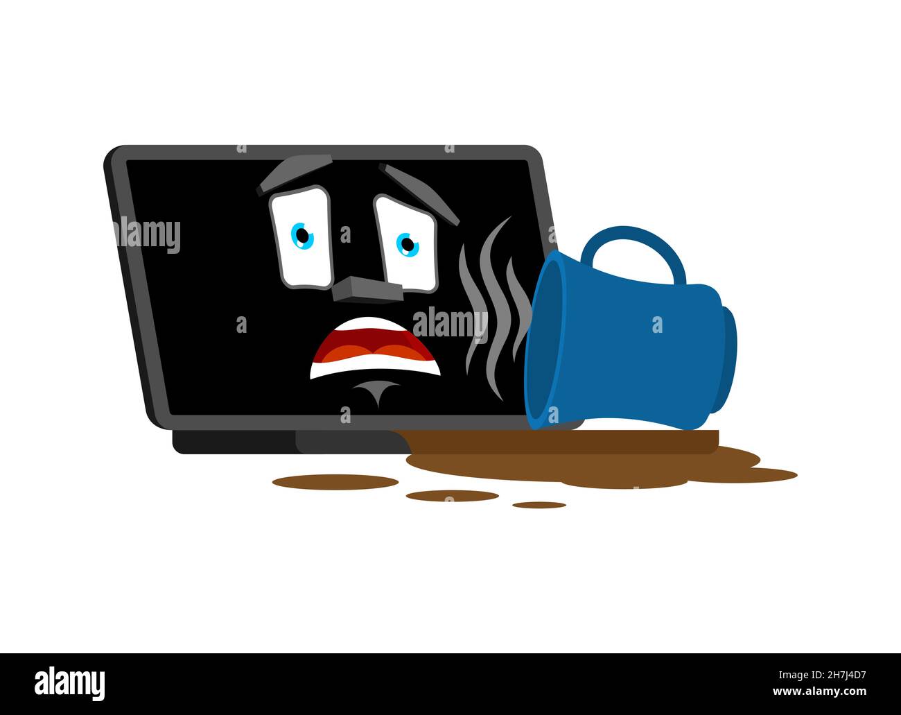 Tasse de café renversé ordinateur portable.Thé renversé sur le clavier.PC gâté Illustration de Vecteur Tasse de café renversé ordinateur portable.Thé renversé sur le clavier.PC gâté Illustration de Vecteur
