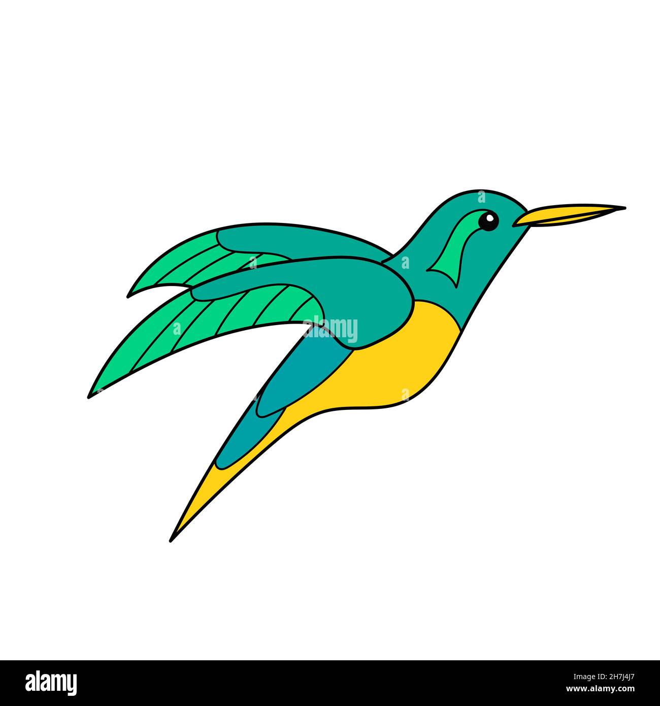Icône de dessin animé simple.Avec petit colibri drôle.Illustration vectorielle dessinée à la main en blanc Illustration de Vecteur