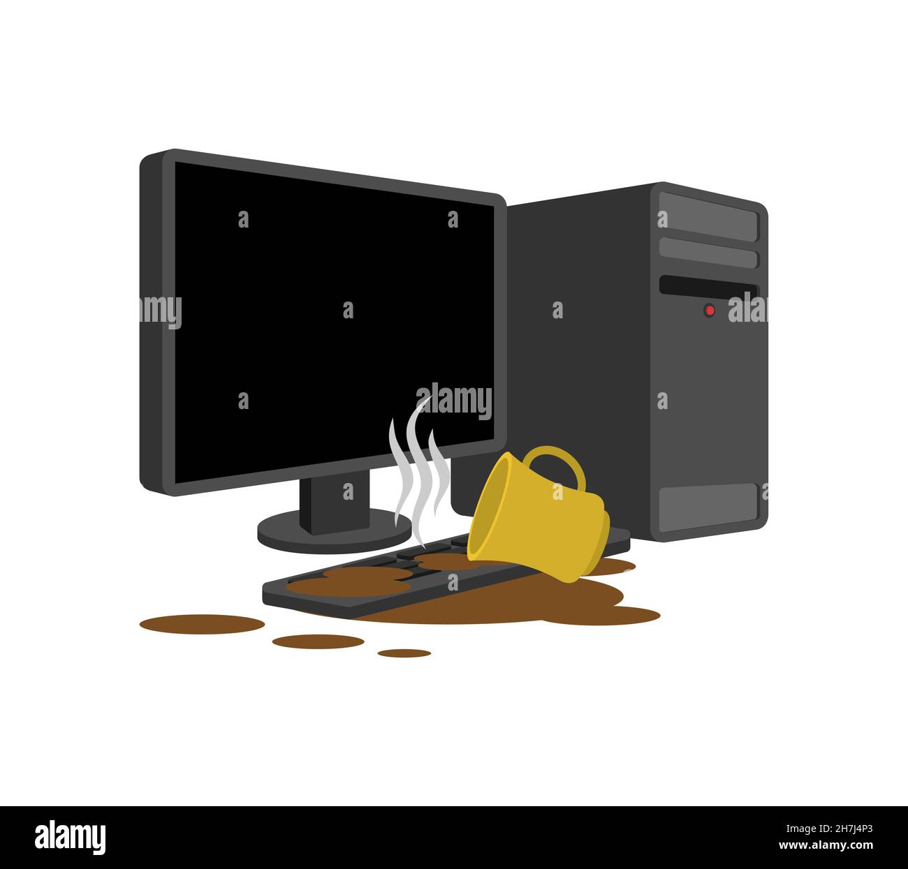 Tasse de café renversé ordinateur.Thé renversé sur le clavier.PC gâté Illustration de Vecteur Tasse de café renversé ordinateur.Thé renversé sur le clavier.PC gâté Illustration de Vecteur