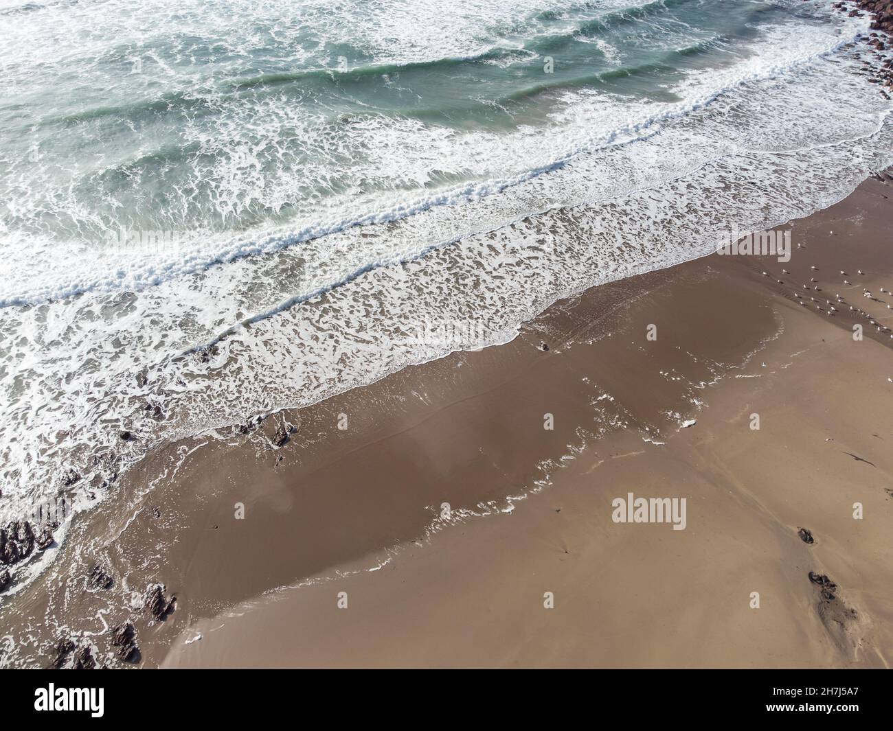 Vagues rouleaux se brisant sur le rivage de la plage Banque de ...