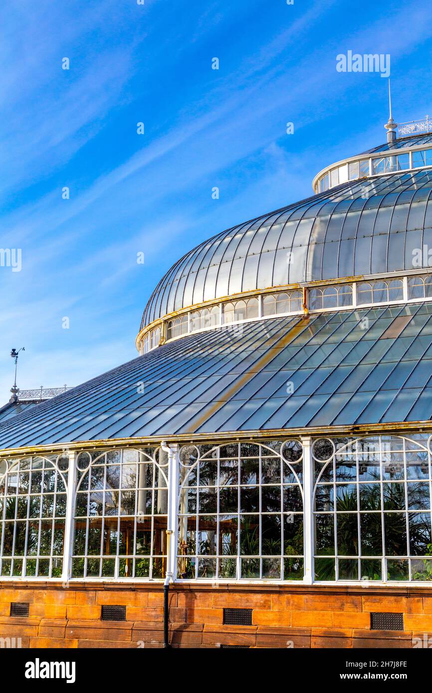 Extérieur du palais du peuple et du bâtiment Winter Gardens abritant des plantes exotiques, Glasgow, Écosse, Royaume-Uni Banque D'Images