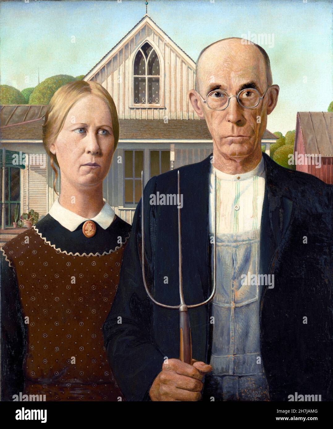 Peinture gothique américaine par Grant Wood (1891-1942), huile sur panneau de beaverboard, 1930. Banque D'Images