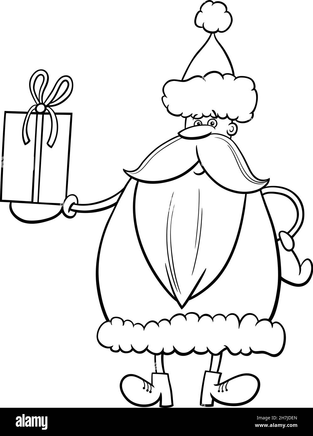 Dessin animé noir et blanc illustration du personnage drôle du Père Noël  avec Noël présente coloriage livre page Image Vectorielle Stock - Alamy