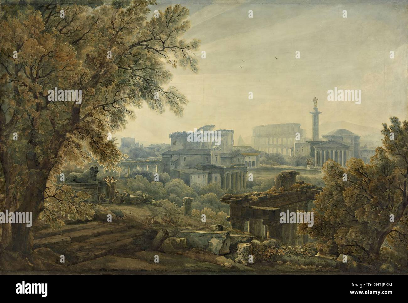 Abraham-Louis-Rodolphe Ducros (1748-1810) - Un Capriccio d'architecture romaine avec la colonne de Trajan (1785) Banque D'Images