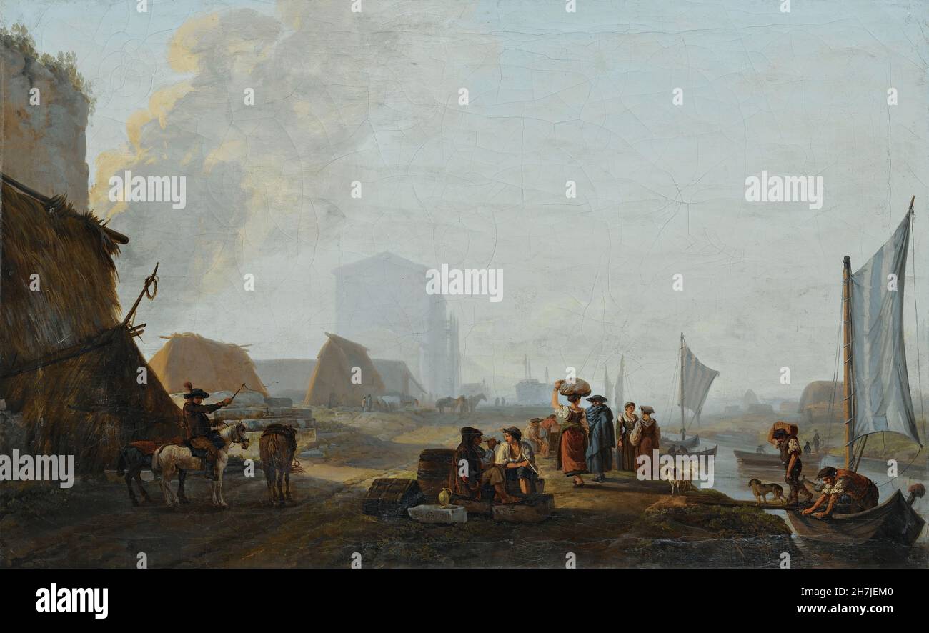 Abraham-Louis-Rodolphe Ducros (1748-1810) - Paysage fluvial et embarcation (1781) Banque D'Images