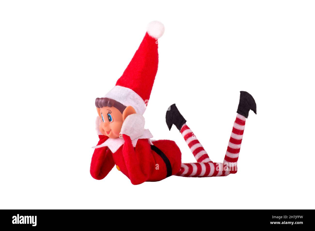 Jouet Elf de Noël sur un fond blanc isolé avec espace de copie.Esprit de Noël, tradition de Noël. Banque D'Images