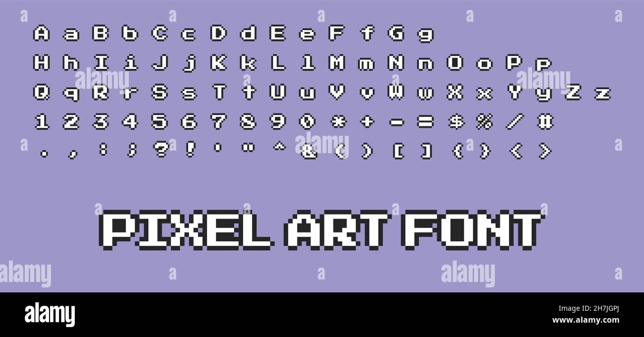 Vector pixel art style 8 bits abc alphabet majuscule, minuscule ...