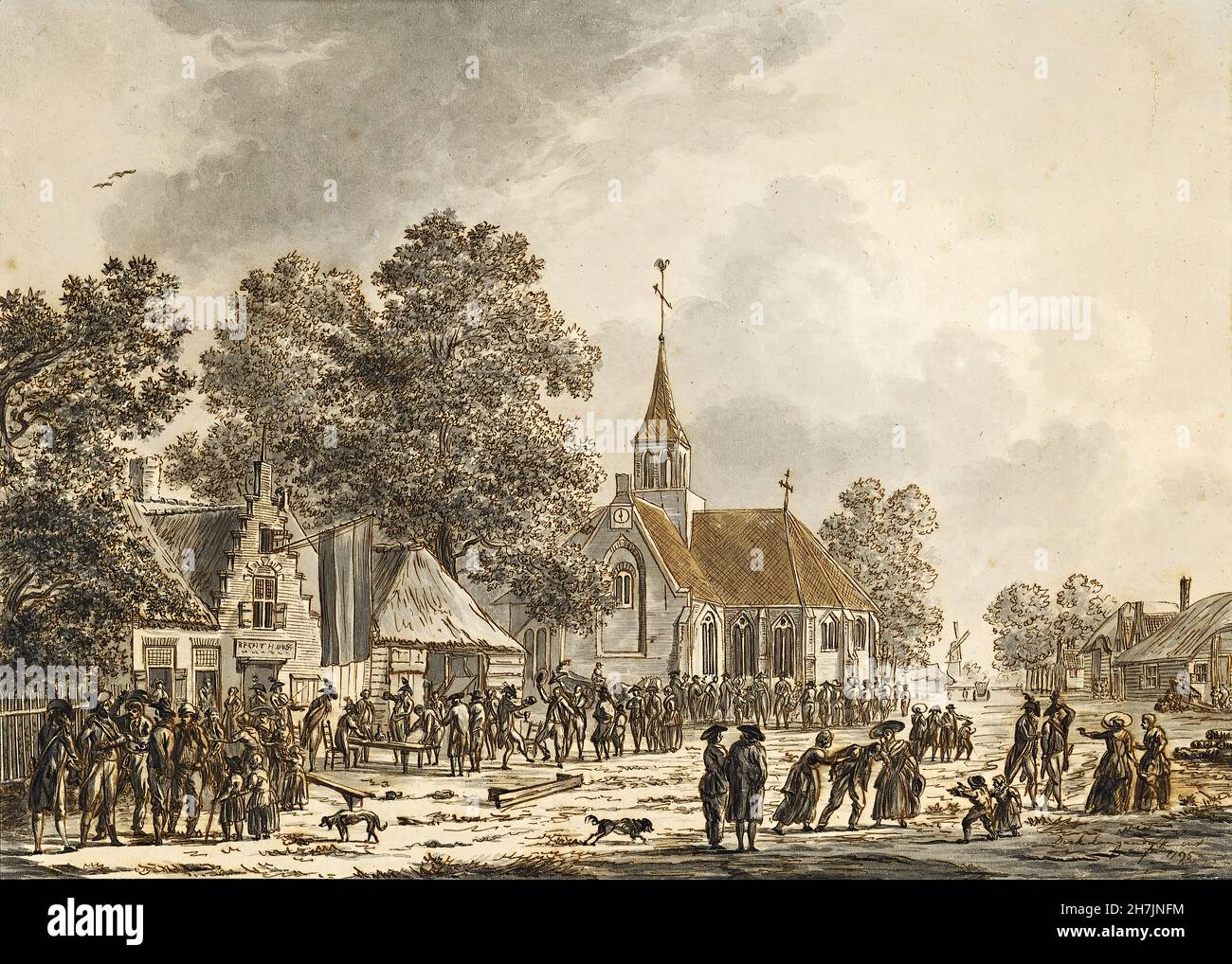 Dirk Langendijk (1748-1805) - soldats dans une ville Banque D'Images