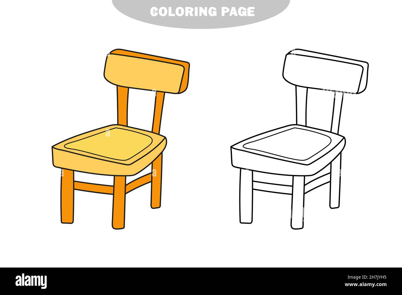 Page de coloriage simple.Livre de coloriage pour enfants, chaise en bois  pour enfants.Version couleur et noir et blanc Image Vectorielle Stock -  Alamy