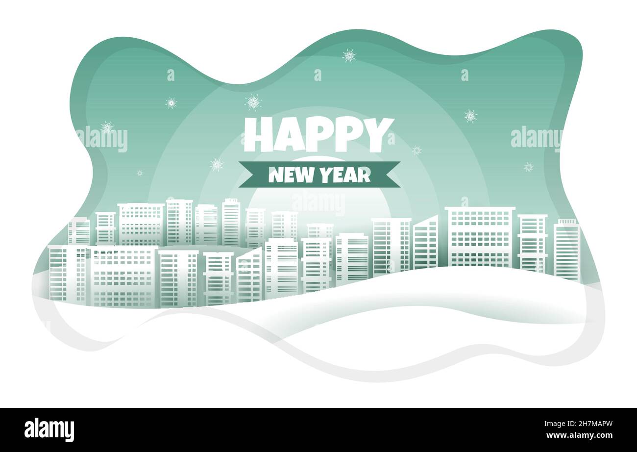 Illustration de la coupe papier de l'hiver du nouvel an de Liquid City Building Illustration de Vecteur