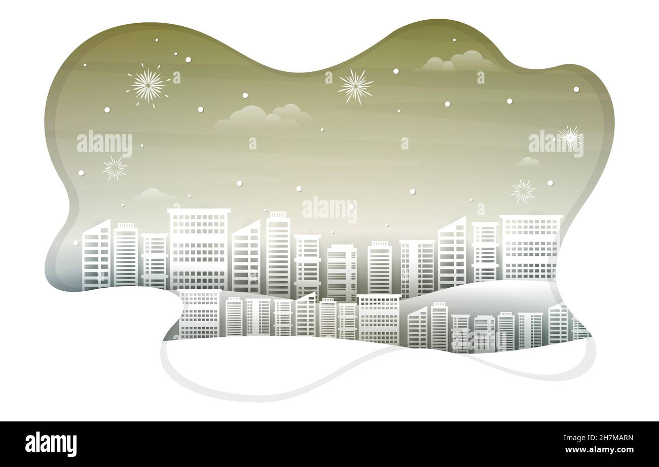 Illustration de la coupe de papier de l'hiver du nouvel an de la neige dans l'édifice de la ville de CityScape Illustration de Vecteur