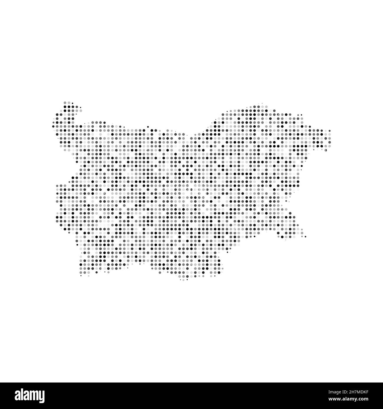 Carte vectorielle des effets de demi-teinte en pointillé noir et blanc abstraite de Bulgarie.Illustration vectorielle numérique de la carte de pays à motif pointillé. Illustration de Vecteur