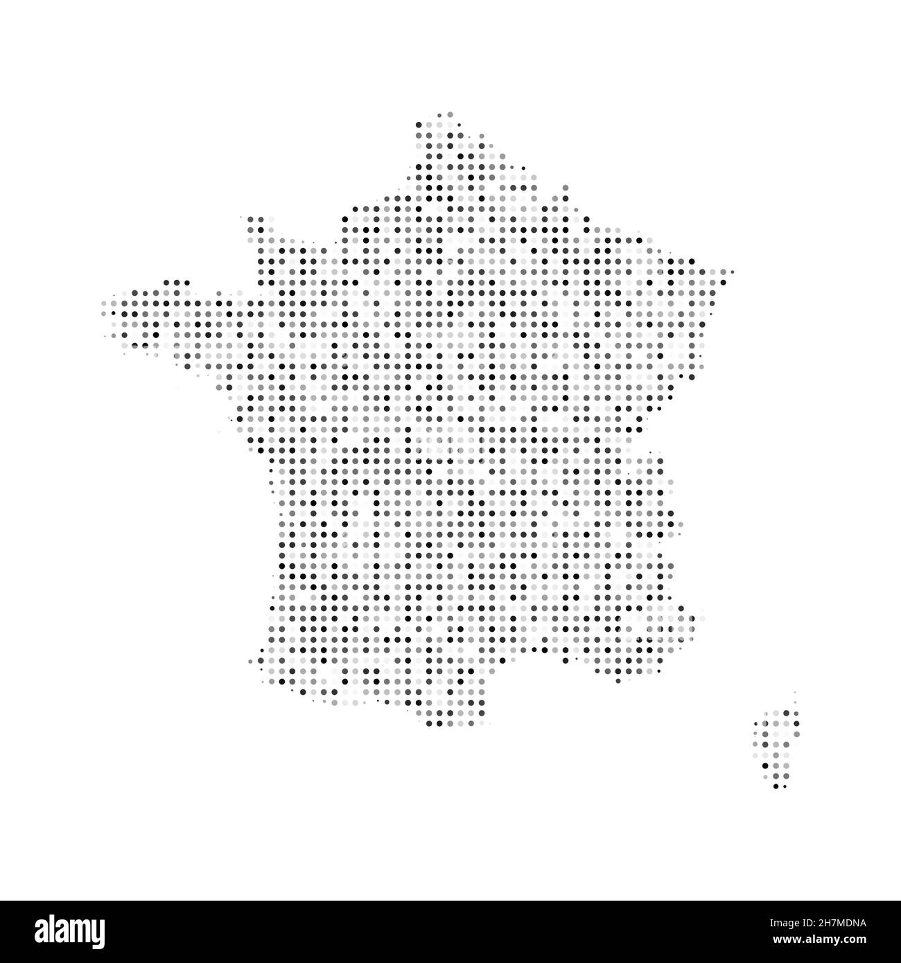 Carte vectorielle à effet demi-ton abstrait en pointillés noir et blanc de France.Illustration vectorielle numérique de la carte de pays à motif pointillé. Illustration de Vecteur