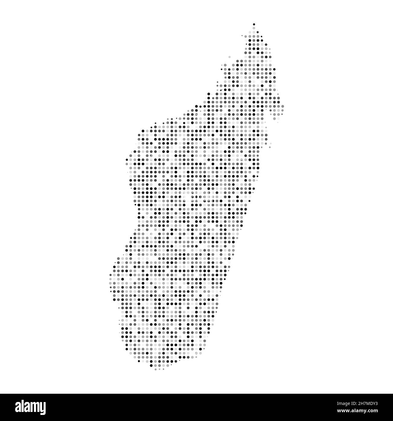Carte vectorielle des effets de demi-teinte noir et blanc en pointillés abstraits de Madagascar.Illustration vectorielle numérique de la carte de pays à motif pointillé. Illustration de Vecteur